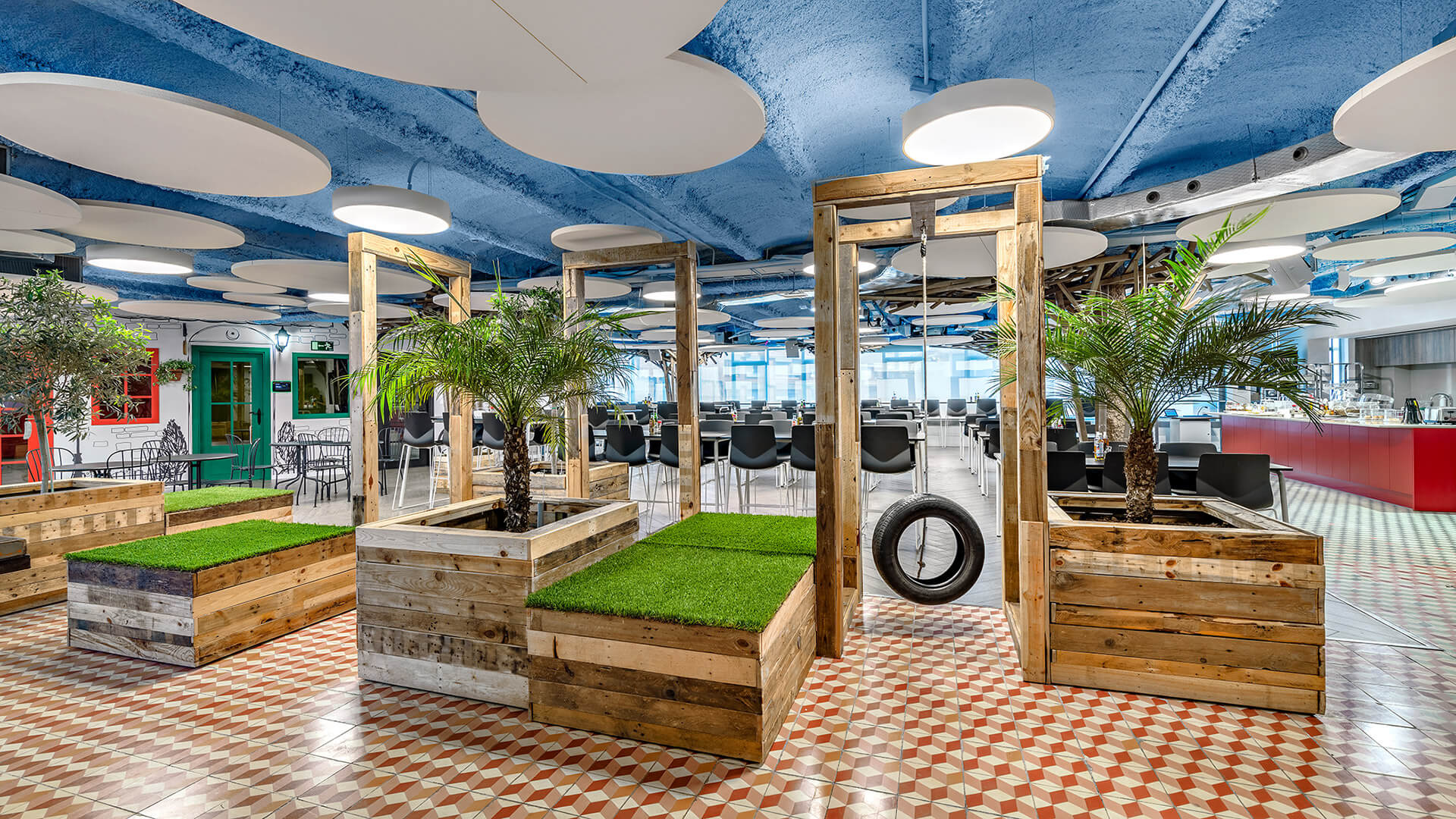 A fun space to promote collaboration at King’s offices in Barcelona, Spain.