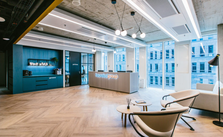 Modern marketplace-style offices for Heureka Group.