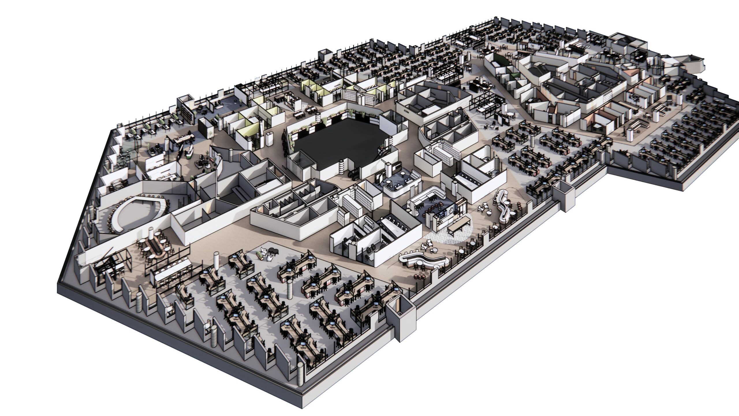 Esempio di modello 3D in BIM che mostra il layout dell'area di lavoro del cliente